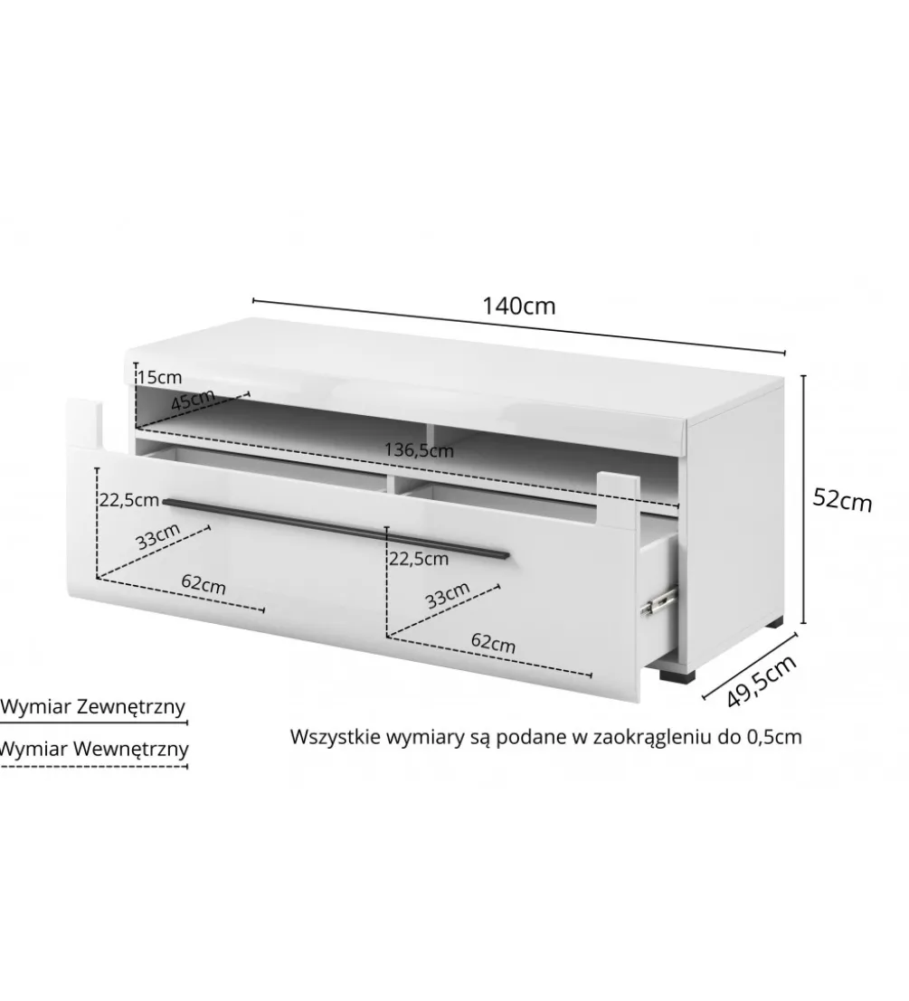 Stolik pod TV TULSA 140 cm biały