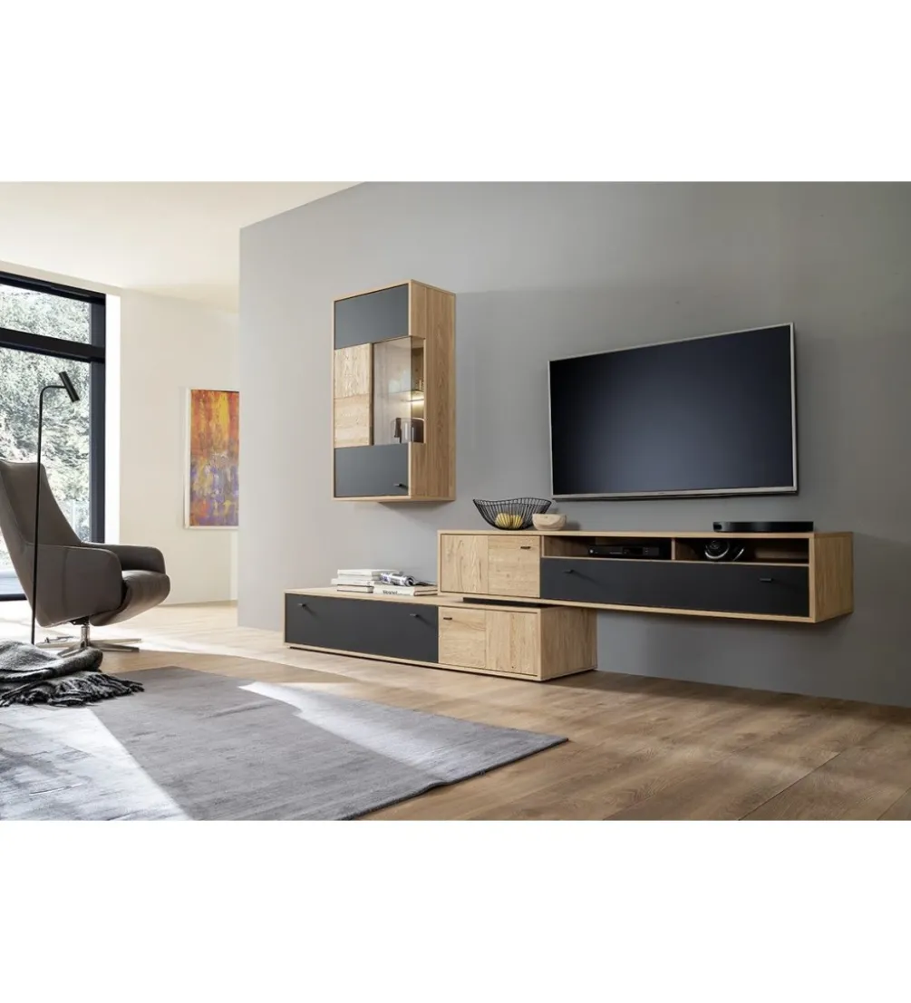 Stolik pod TV VALENCIA 306 cm antracytowo naturalny