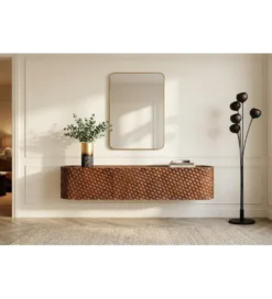 Stolik pod TV wiszący ADLON 160 cm drewno mango wzór 3D