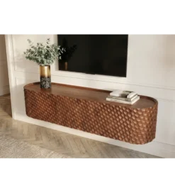 Stolik pod TV wiszący ADLON 160 cm drewno mango wzór 3D