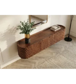 Stolik pod TV wiszący ADLON 160 cm drewno mango wzór 3D