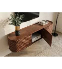 Stolik pod TV wiszący ADLON 160 cm drewno mango wzór 3D