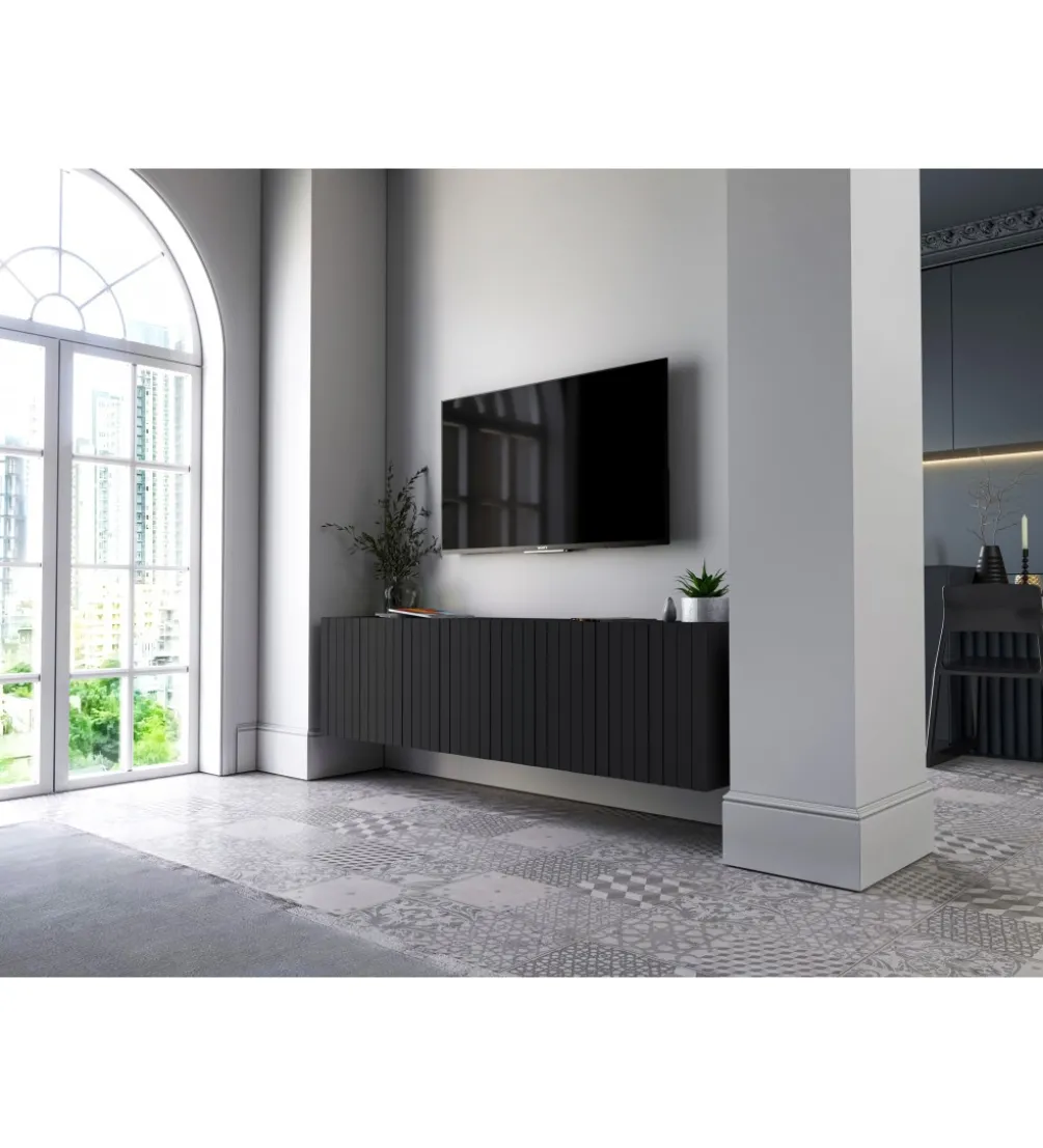 Stolik pod TV wiszący ELPIS 150 cm czarny