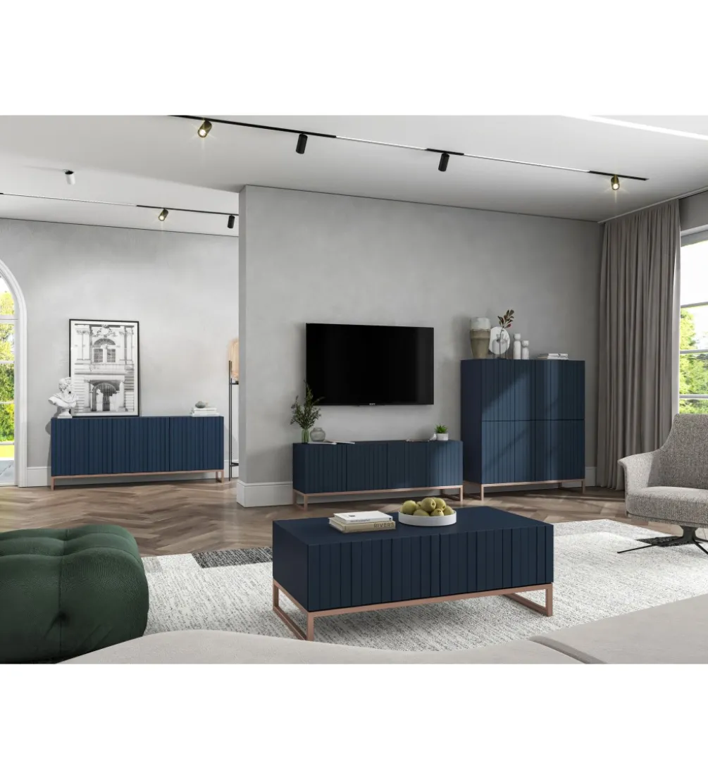 Stolik pod TV wiszący ELPIS 150 cm granatowy