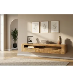 Stolik pod TV wiszący IRON CRAFT 160 cm drewno mango