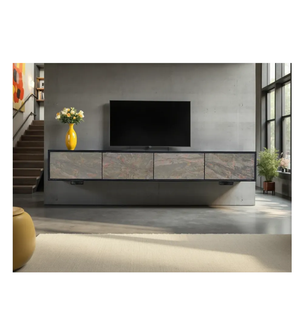 Stolik pod TV wiszący MOUNTAIN SOUL 200 cm drewno akacja czarny
