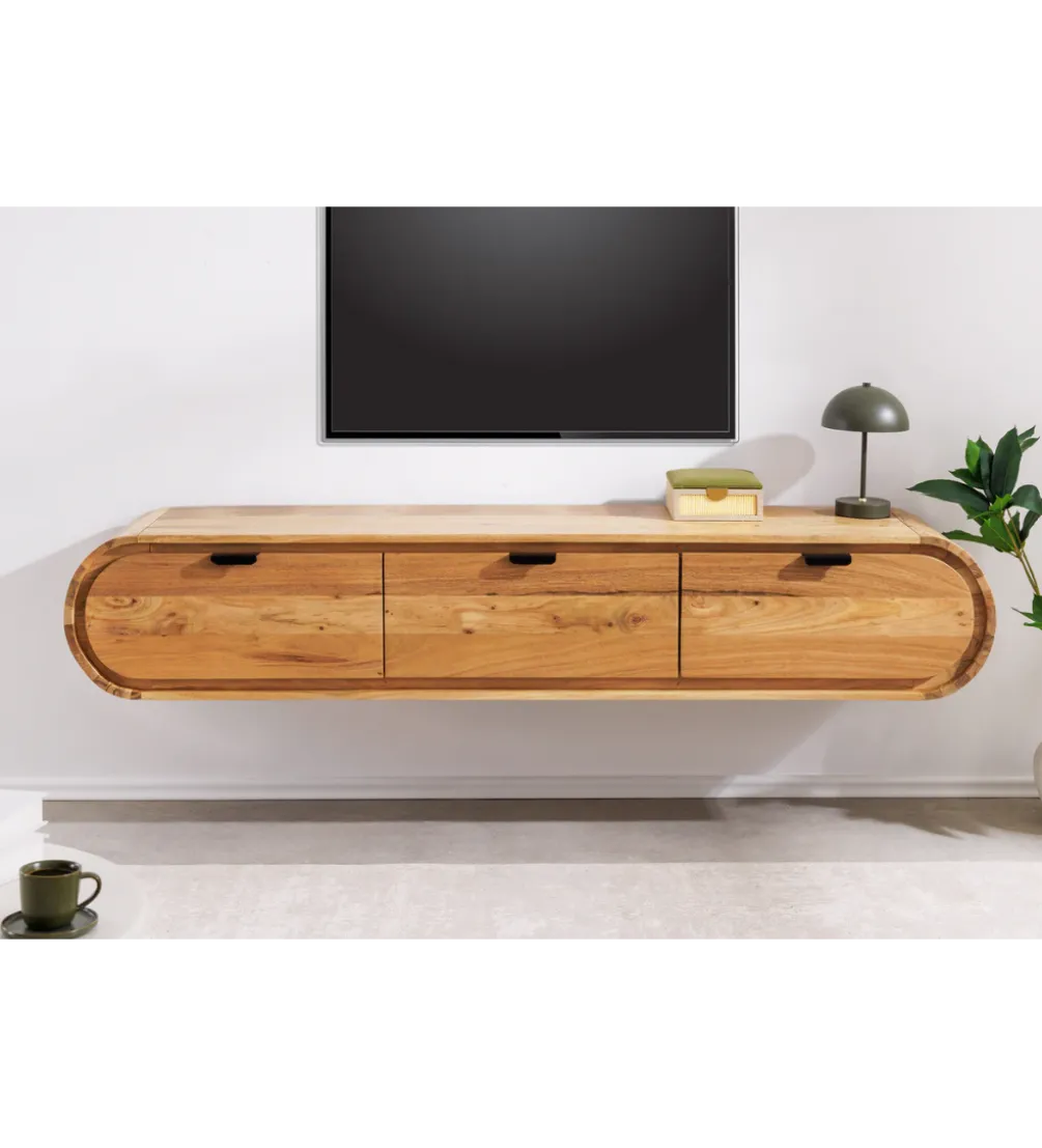 Stolik pod TV wiszący ORGANIC 160 cm drewno akacja