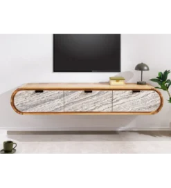 Stolik pod TV wiszący ORGANIC 160 cm drewno akacja kolor kamienia