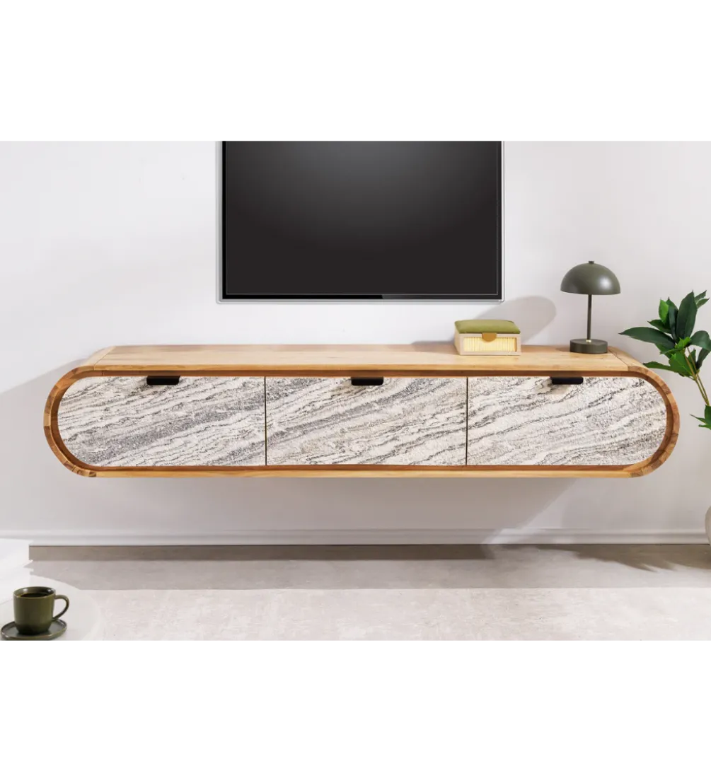Stolik pod TV wiszący ORGANIC 160 cm drewno akacja kolor kamienia