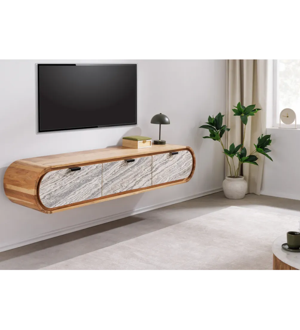 Stolik pod TV wiszący ORGANIC 160 cm drewno akacja kolor kamienia