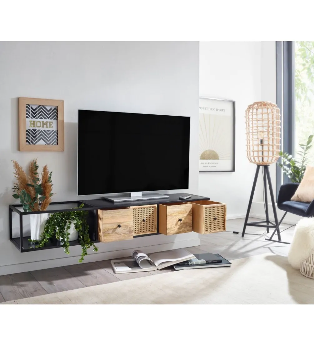 Stolik pod TV wiszący SANDINO 150 cm drewno mango