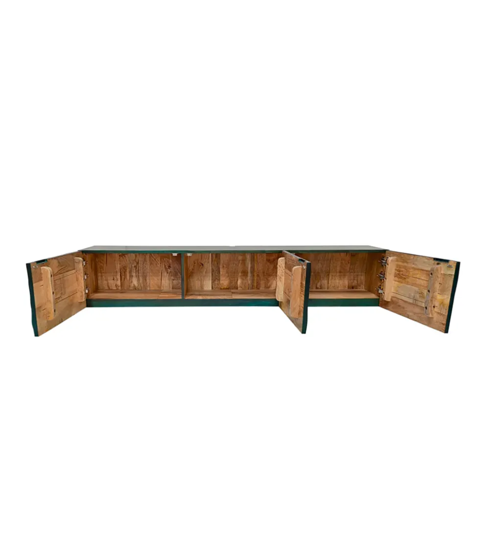 Stolik pod TV wiszący SWEET GOLDEN SUNSET 160 cm drewno mango turkusowy
