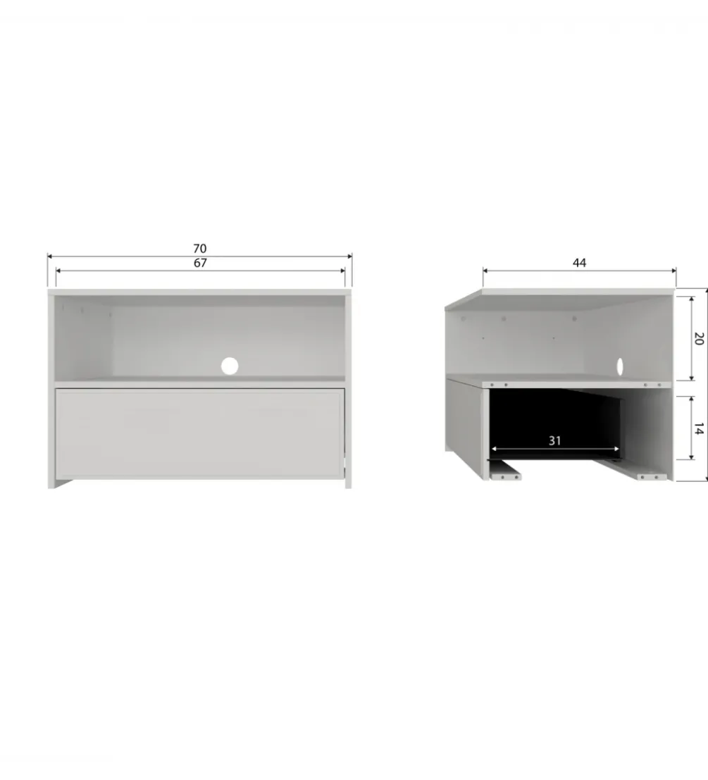 Stolik pod TV YISSA 70 cm półka otwarta szara