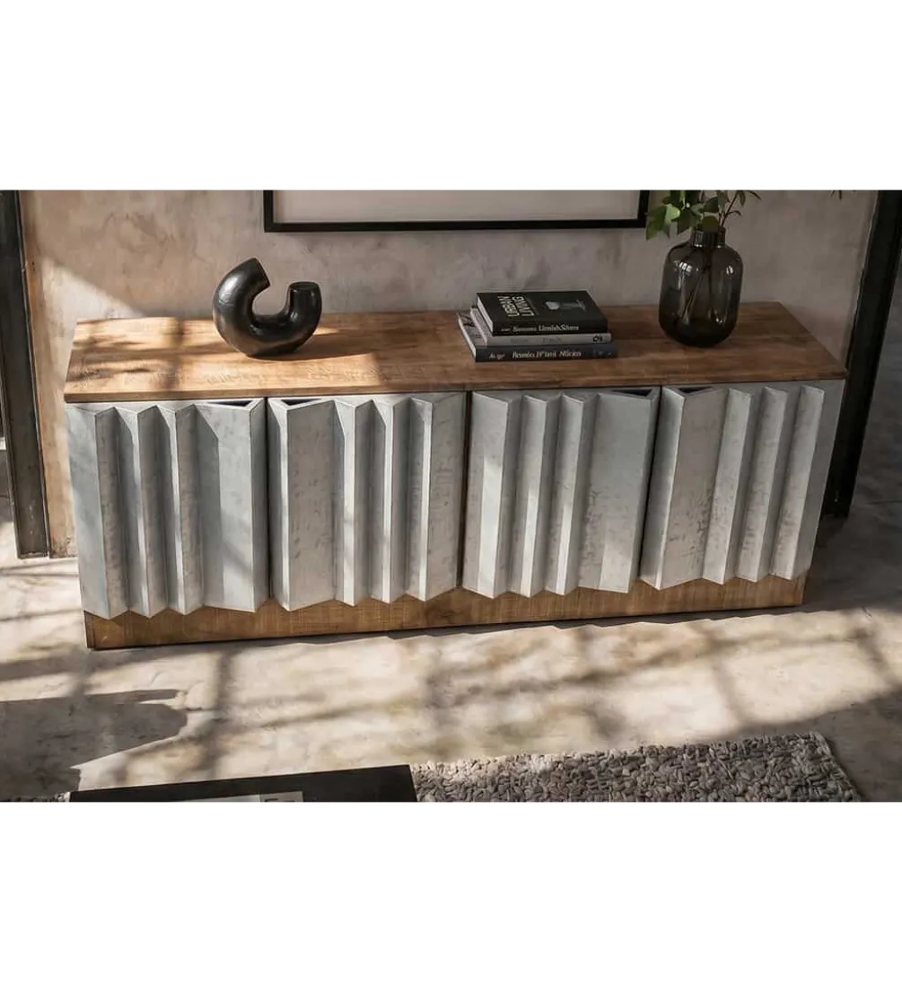 Stolik pod TV ZALVERO 150 cm drewno mango srebrny front