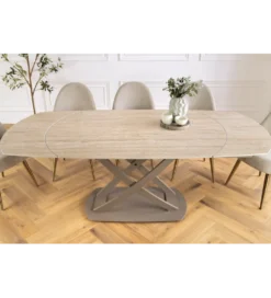 Stół rozkładany INCEPTION 130-190 cm ceramiczny blat z trawertynu beż