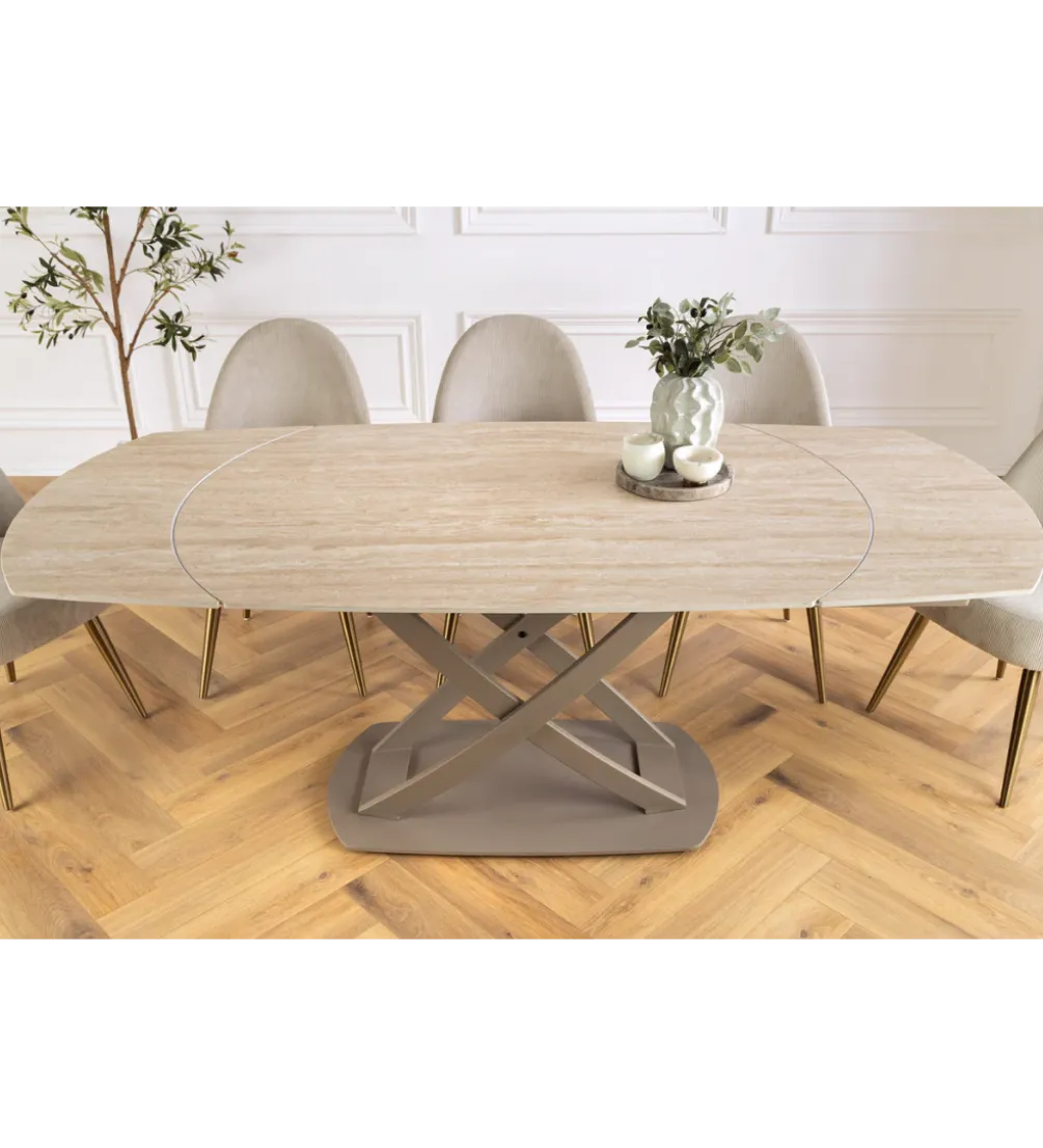 Stół rozkładany INCEPTION 130-190 cm ceramiczny blat z trawertynu beż