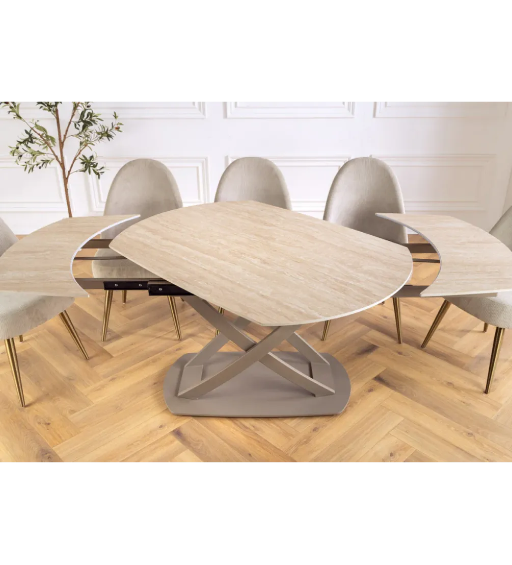 Stół rozkładany INCEPTION 130-190 cm ceramiczny blat z trawertynu beż