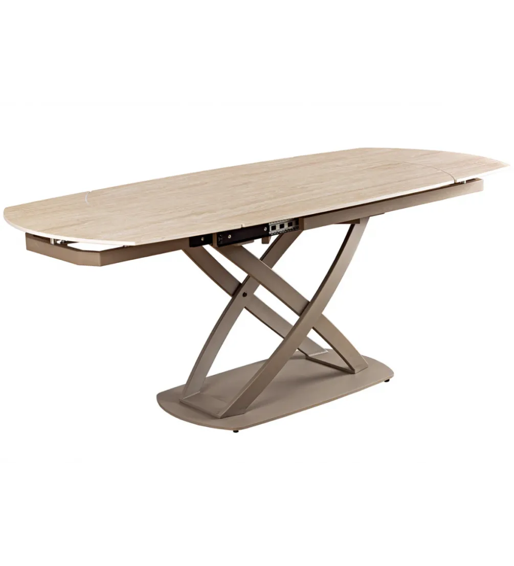 Stół rozkładany INCEPTION 130-190 cm ceramiczny blat z trawertynu beż