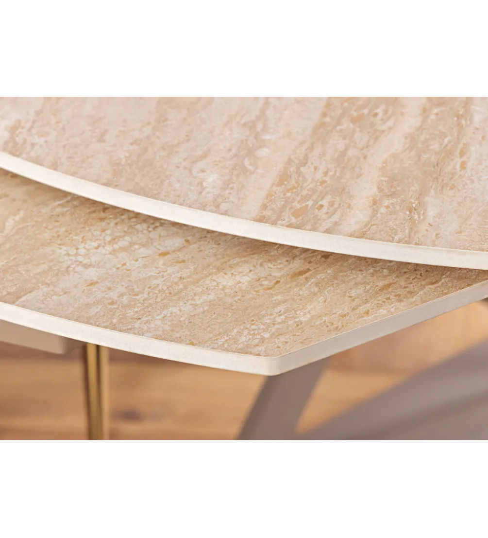 Stół rozkładany INCEPTION 130-190 cm ceramiczny blat z trawertynu beż