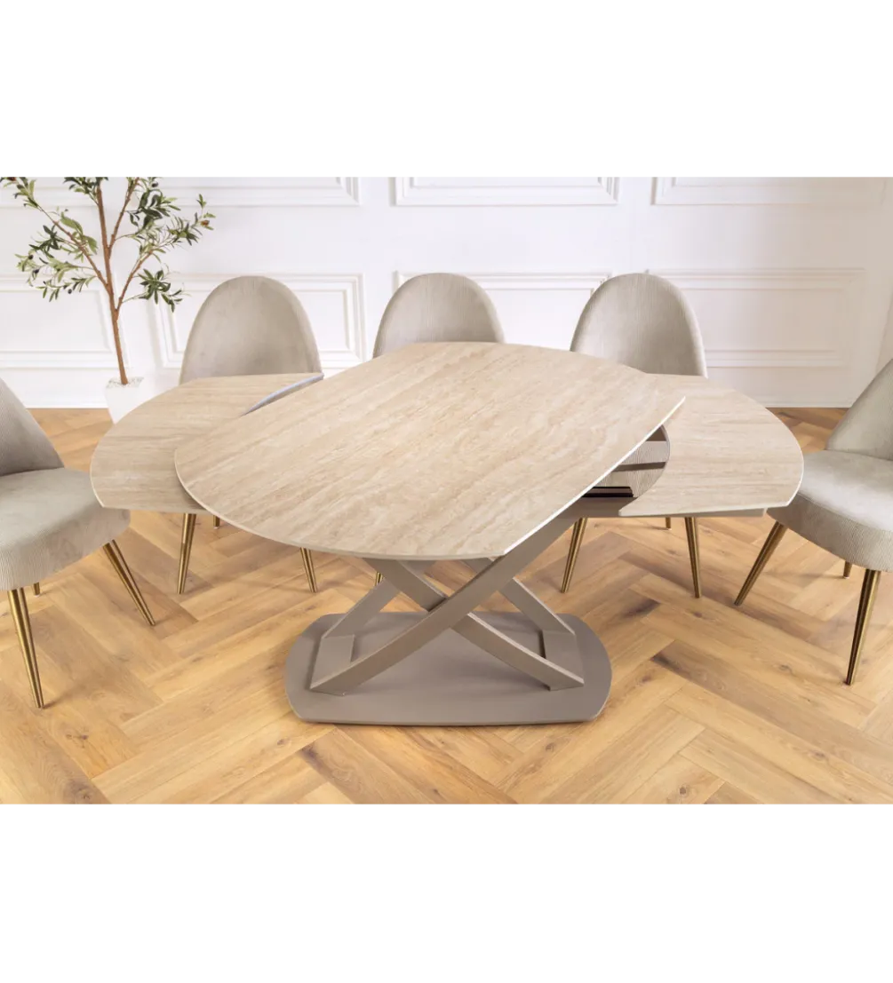 Stół rozkładany INCEPTION 130-190 cm ceramiczny blat z trawertynu beż