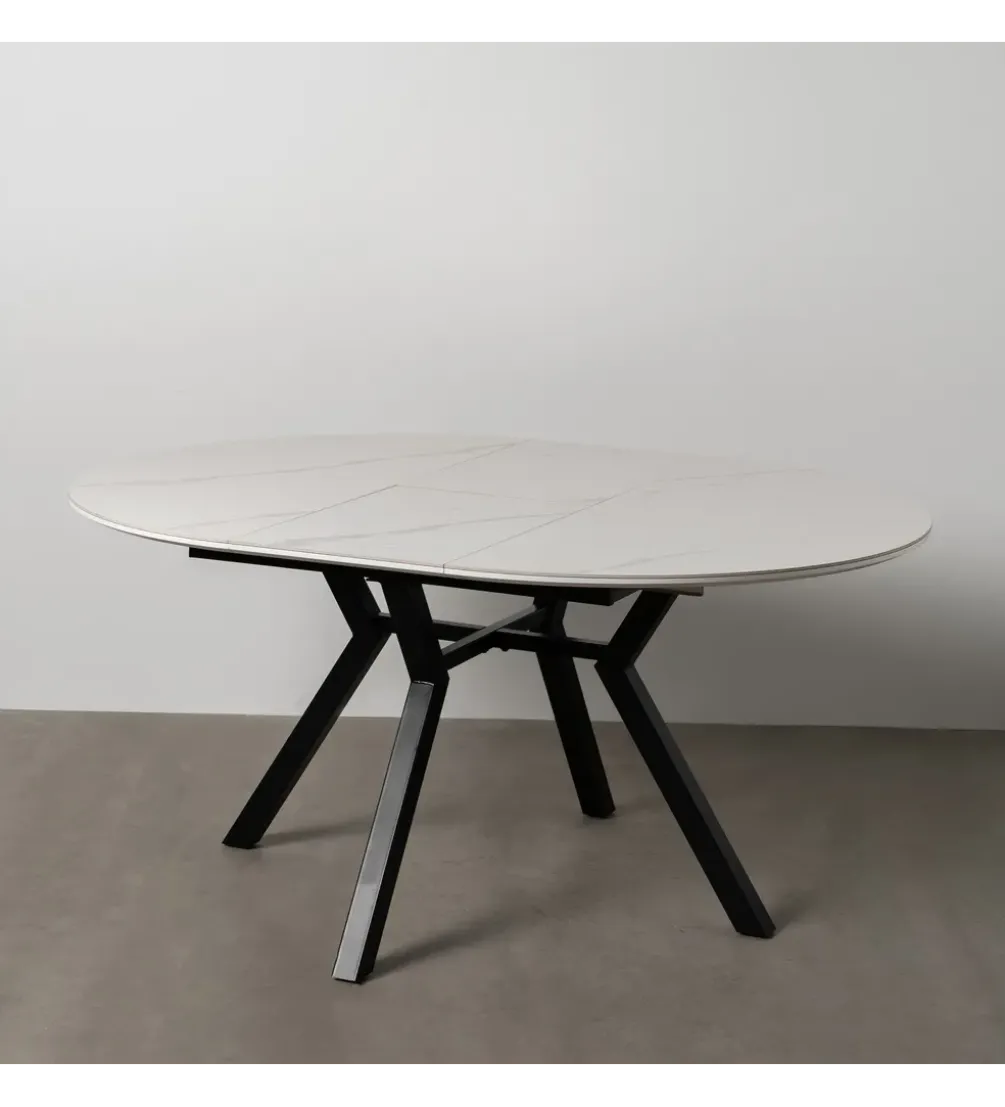 Stół rozkładany JAMEOX 120 cm czarny blat ceramika w optyce marmuru
