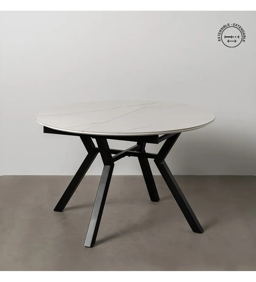 Stół rozkładany JAMEOX 120 cm czarny blat ceramika w optyce marmuru