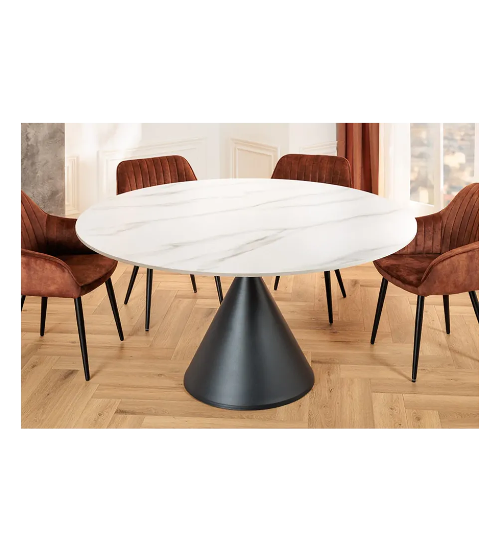 Stół SIGNATURE 135 cm okrągły blat ceramika w optyce białego marmuru