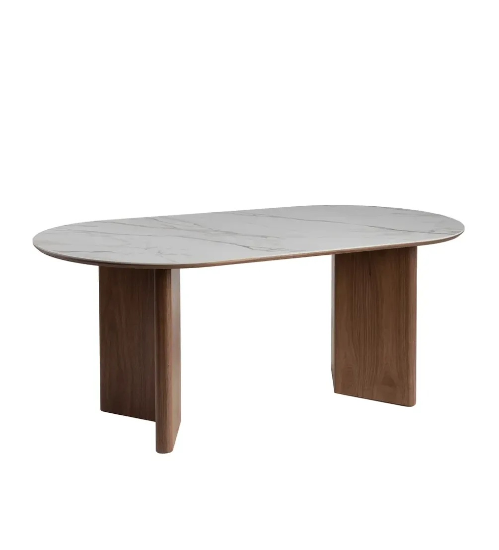 Stół TRANKY 180 x 90 cm ciemno brązowy blat ceramika