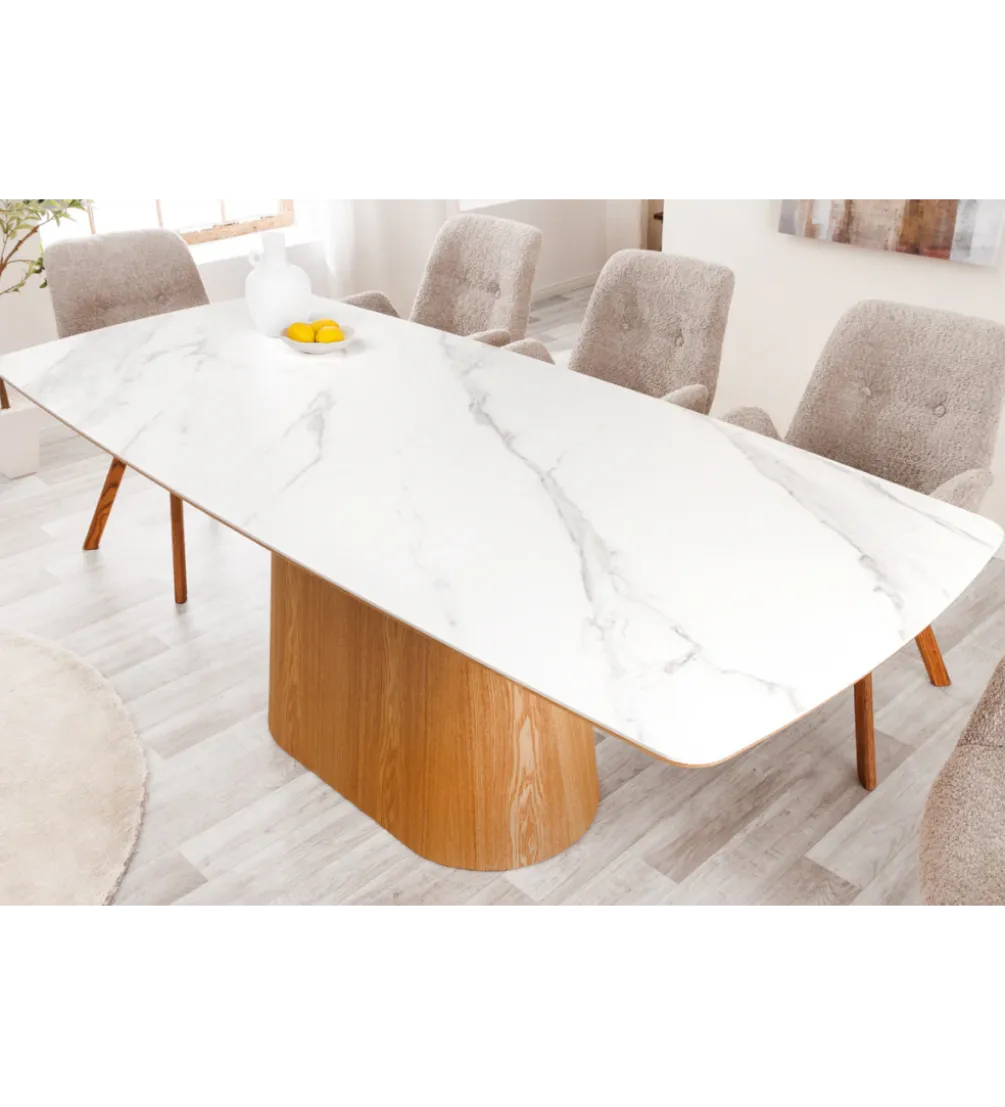 Stół UNIQUE 200 cm drewno dębowe biały ceramiczny blat