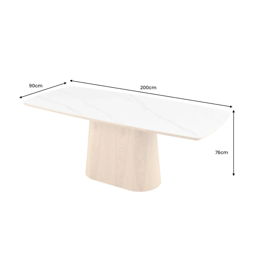 Stół UNIQUE 200 cm drewno dębowe biały ceramiczny blat