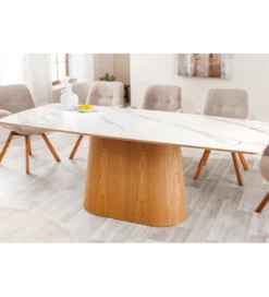 Stół UNIQUE 200 cm drewno dębowe biały ceramiczny blat