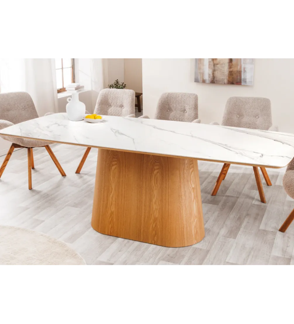 Stół UNIQUE 200 cm drewno dębowe biały ceramiczny blat