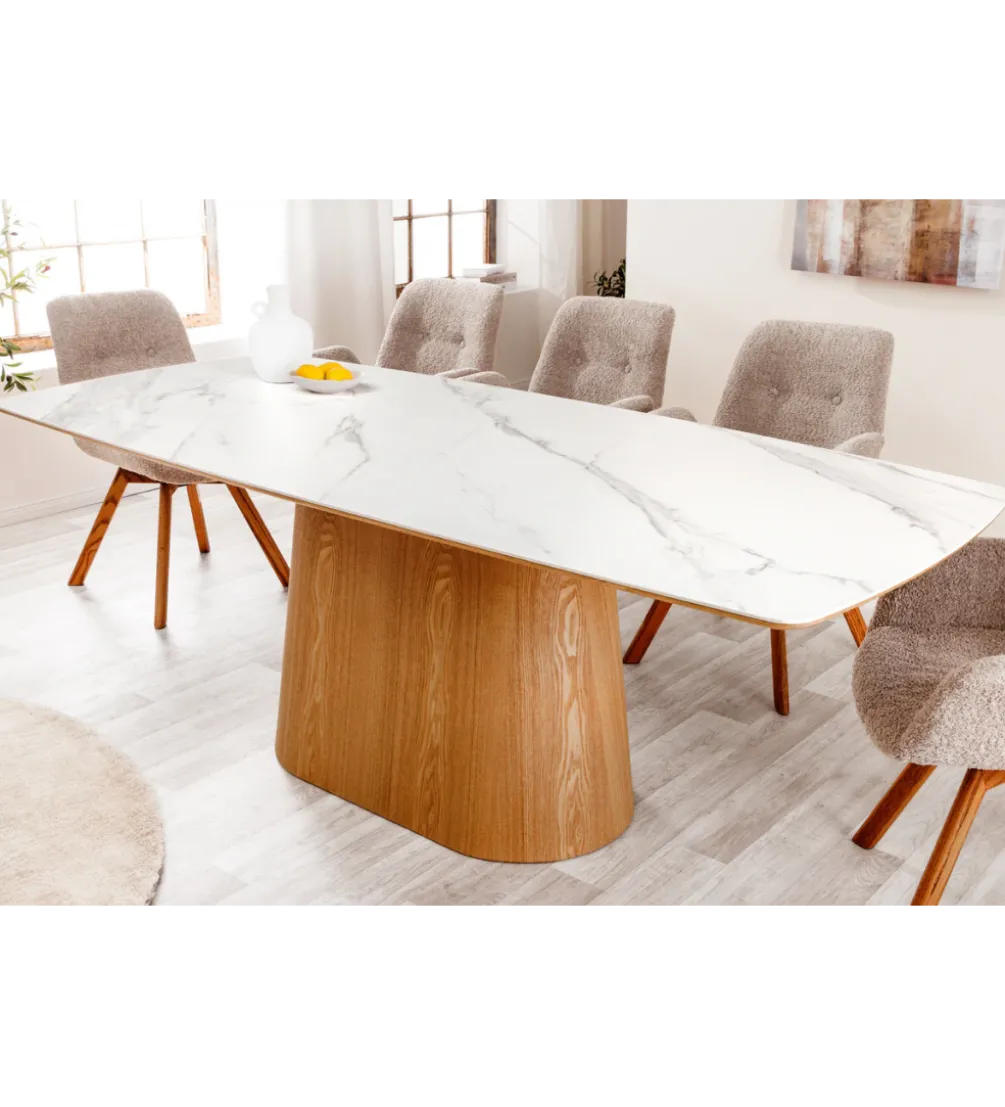 Stół UNIQUE 200 cm drewno dębowe biały ceramiczny blat