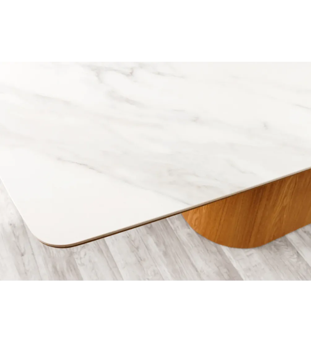 Stół UNIQUE 200 cm drewno dębowe biały ceramiczny blat
