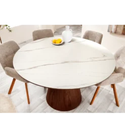Stół UNIQUE 120 cm drewno orzecha biały ceramiczny blat