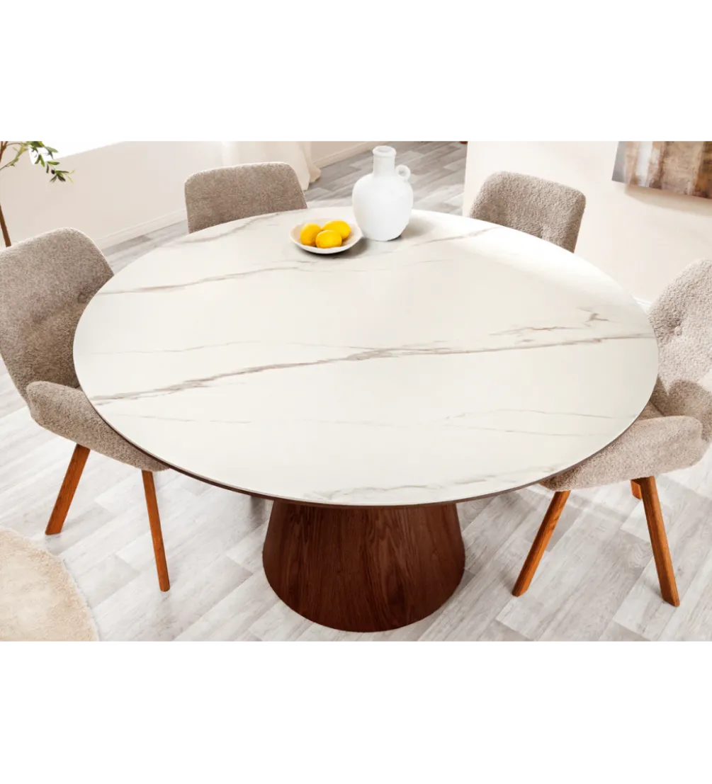 Stół UNIQUE 120 cm drewno orzecha biały ceramiczny blat
