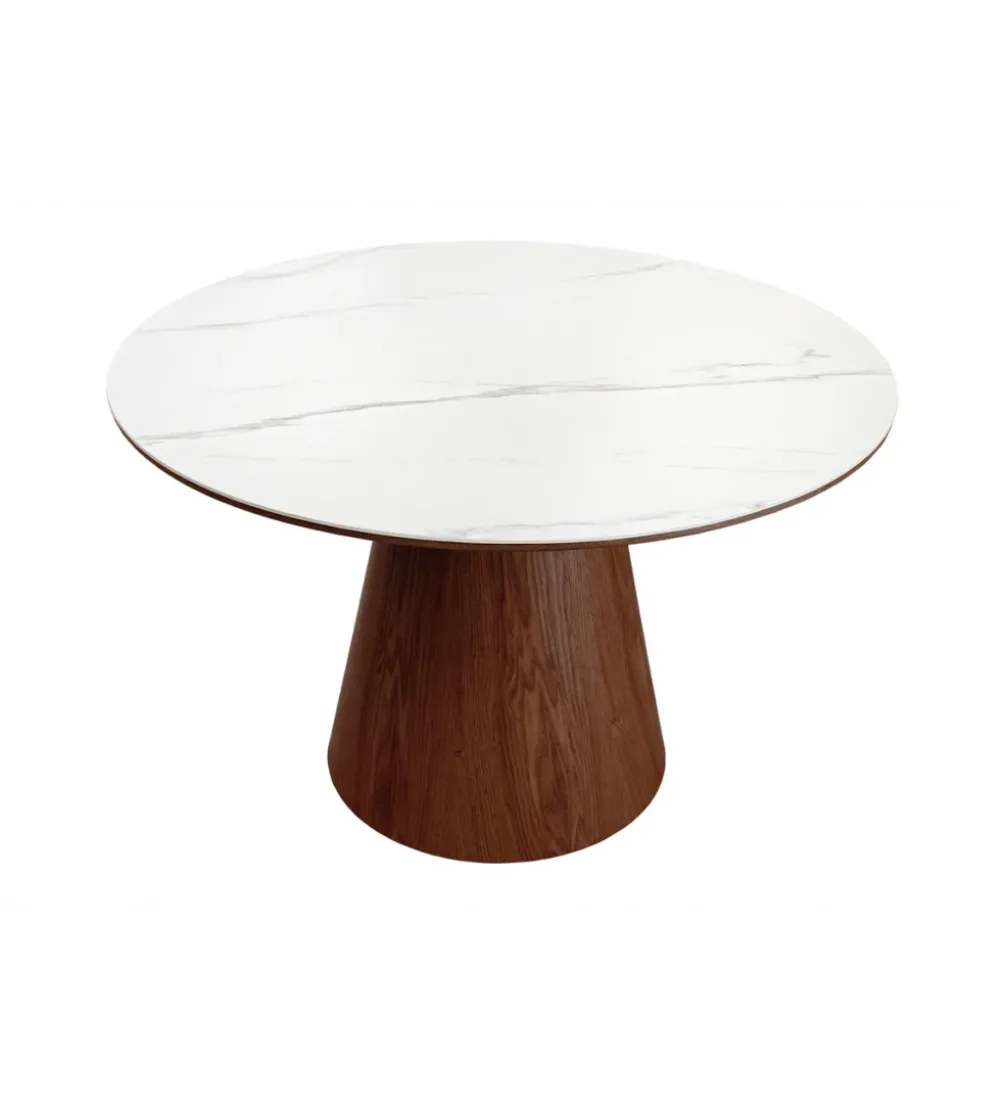 Stół UNIQUE 120 cm drewno orzecha biały ceramiczny blat
