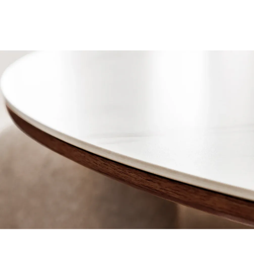 Stół UNIQUE 120 cm drewno orzecha biały ceramiczny blat