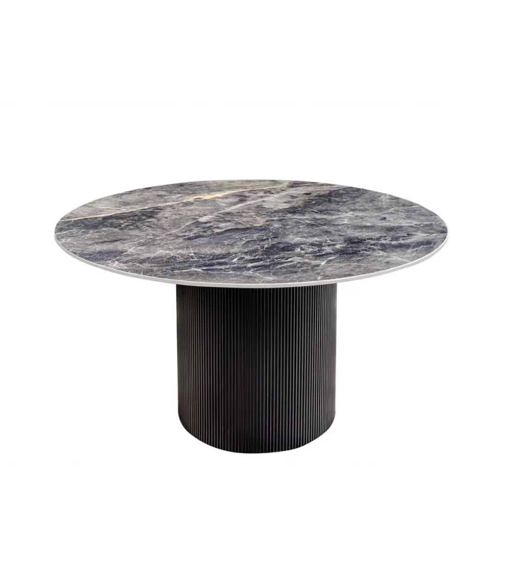 Stół UNIQUE 120 cm okrągły ceramiczny blat efekt czarny marmur