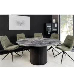 Stół UNIQUE 120 cm okrągły ceramiczny blat efekt czarny marmur