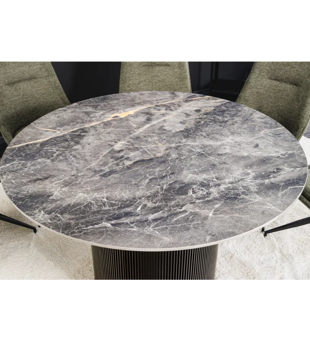 Stół UNIQUE 120 cm okrągły ceramiczny blat efekt czarny marmur