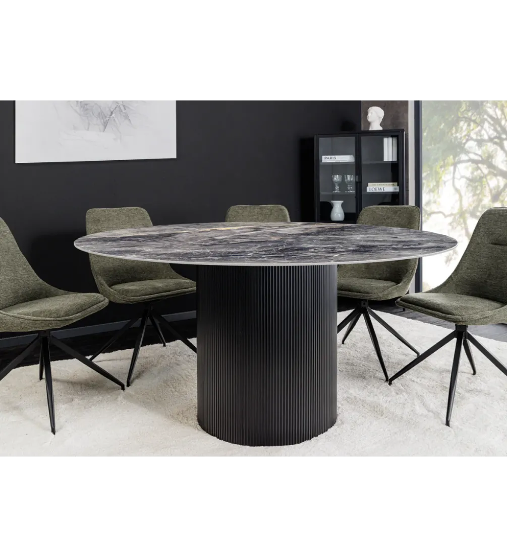 Stół UNIQUE 120 cm okrągły ceramiczny blat efekt czarny marmur
