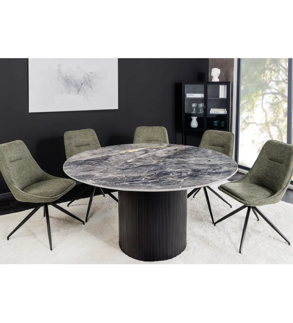 Stół UNIQUE 120 cm okrągły ceramiczny blat efekt czarny marmur