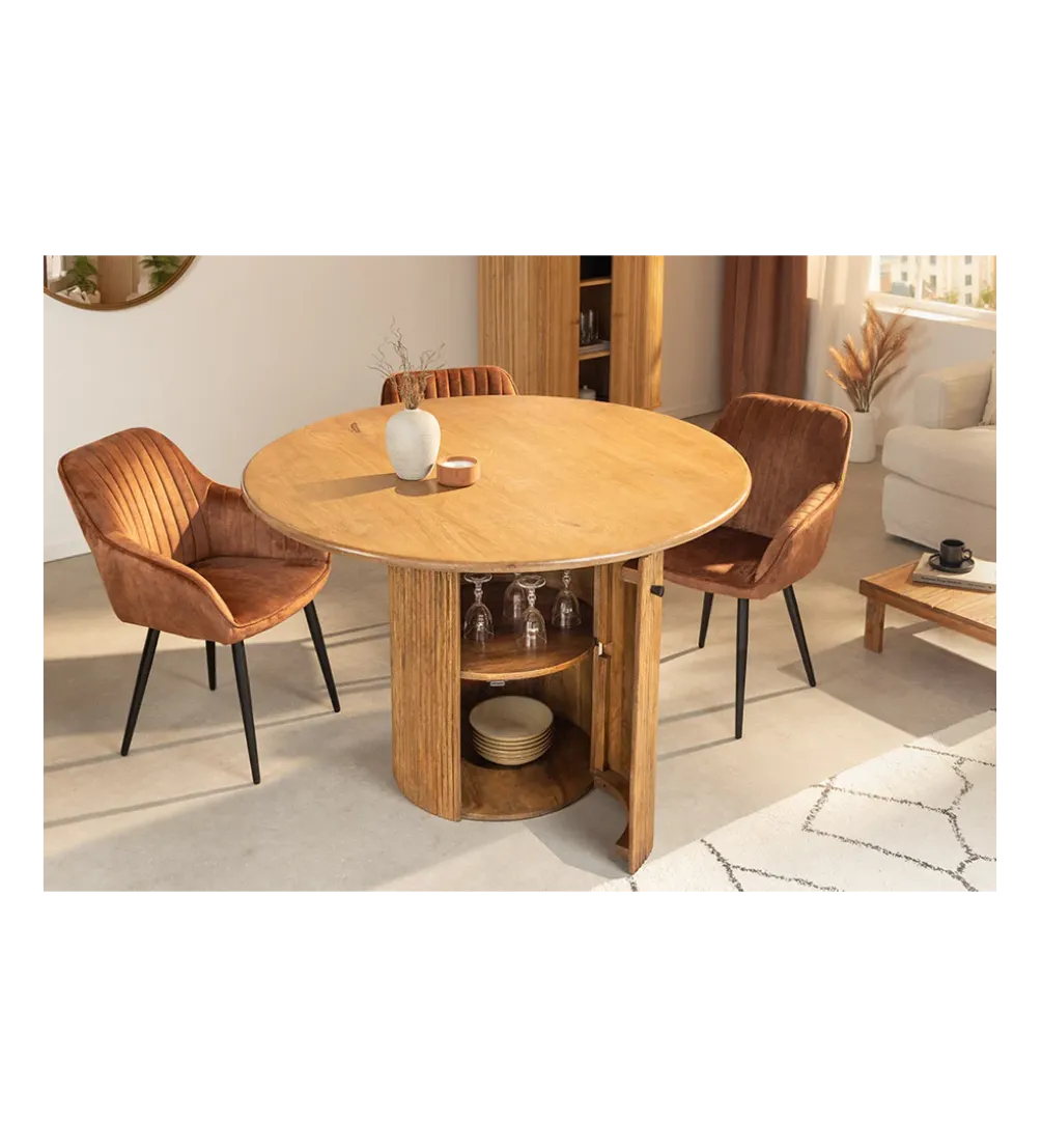 Stół z szafką TRES CHIC 120 cm drewno mango brązowy