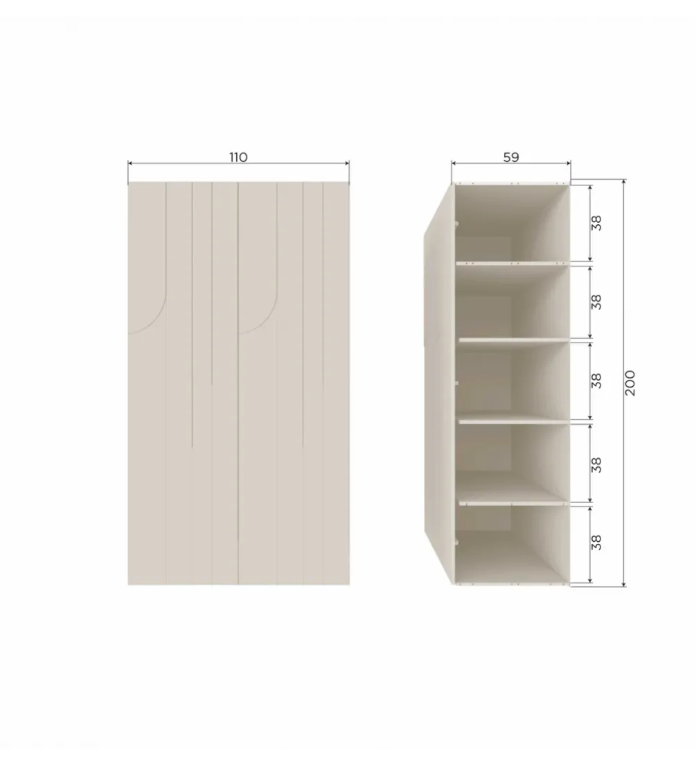 Szafa Japandi z wzorem RAIN 200 cm drewno sosny dust