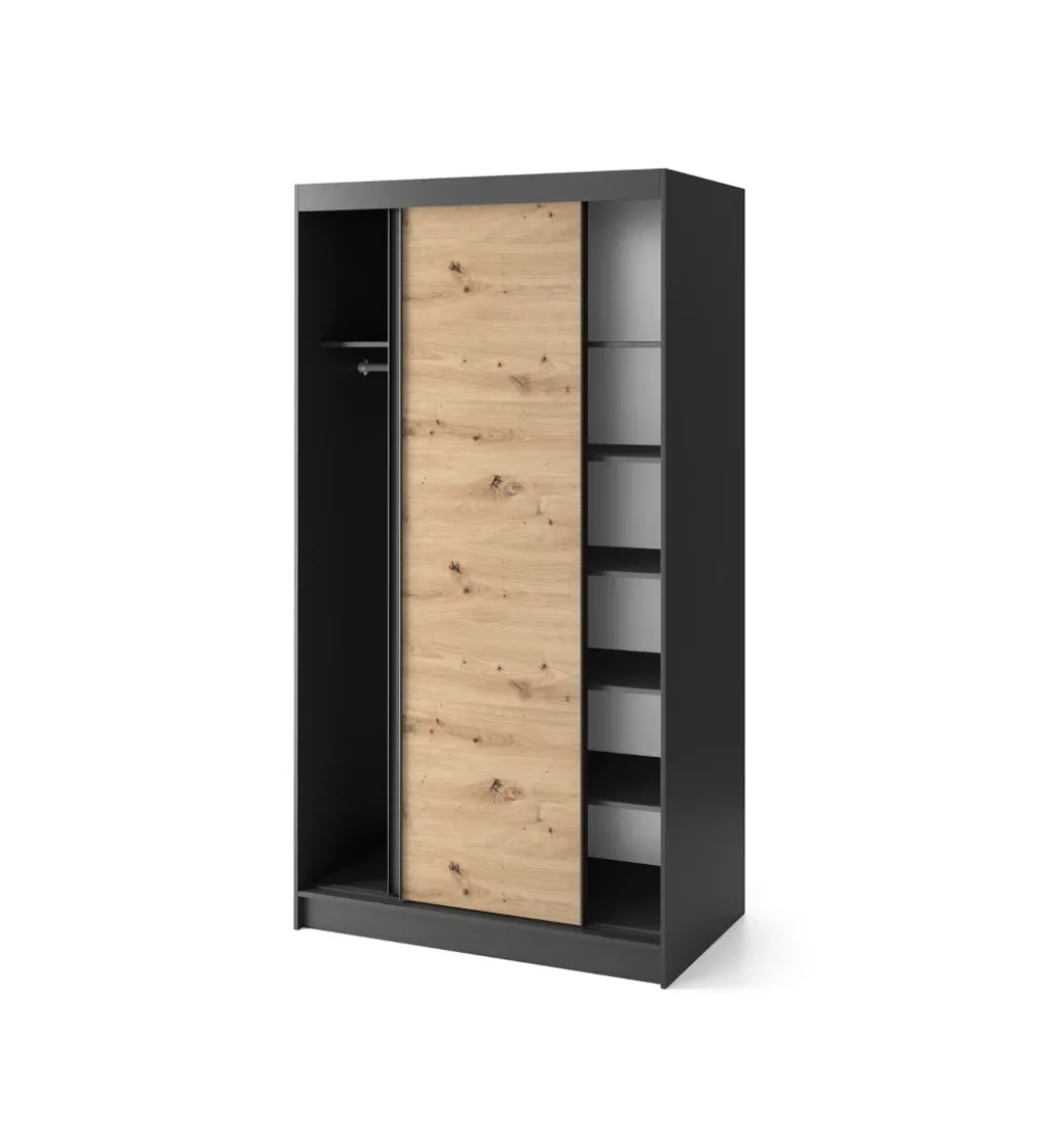 Szafa przesuwna Esville II 120 cm w optyce Dąb artisan/Czarny mat
