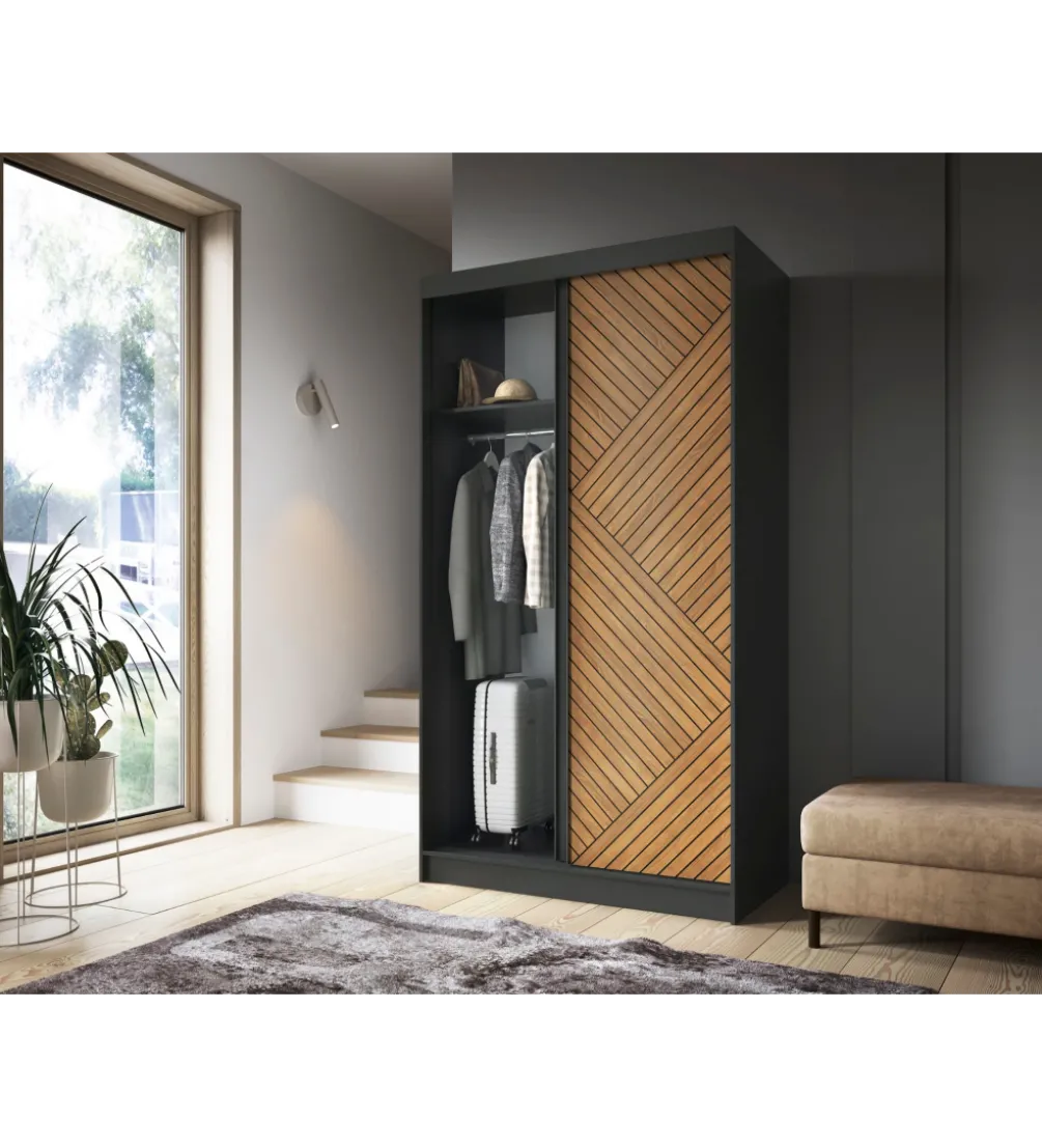 Szafa przesuwna Marrphy II 120 cm czarny/dąb caramel