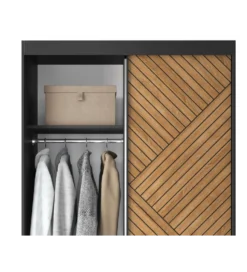 Szafa przesuwna Marrphy II 120 cm z lustrem czarny/dąb caramel