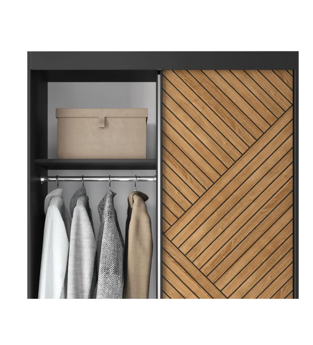 Szafa przesuwna Marrphy II 120 cm z lustrem czarny/dąb caramel