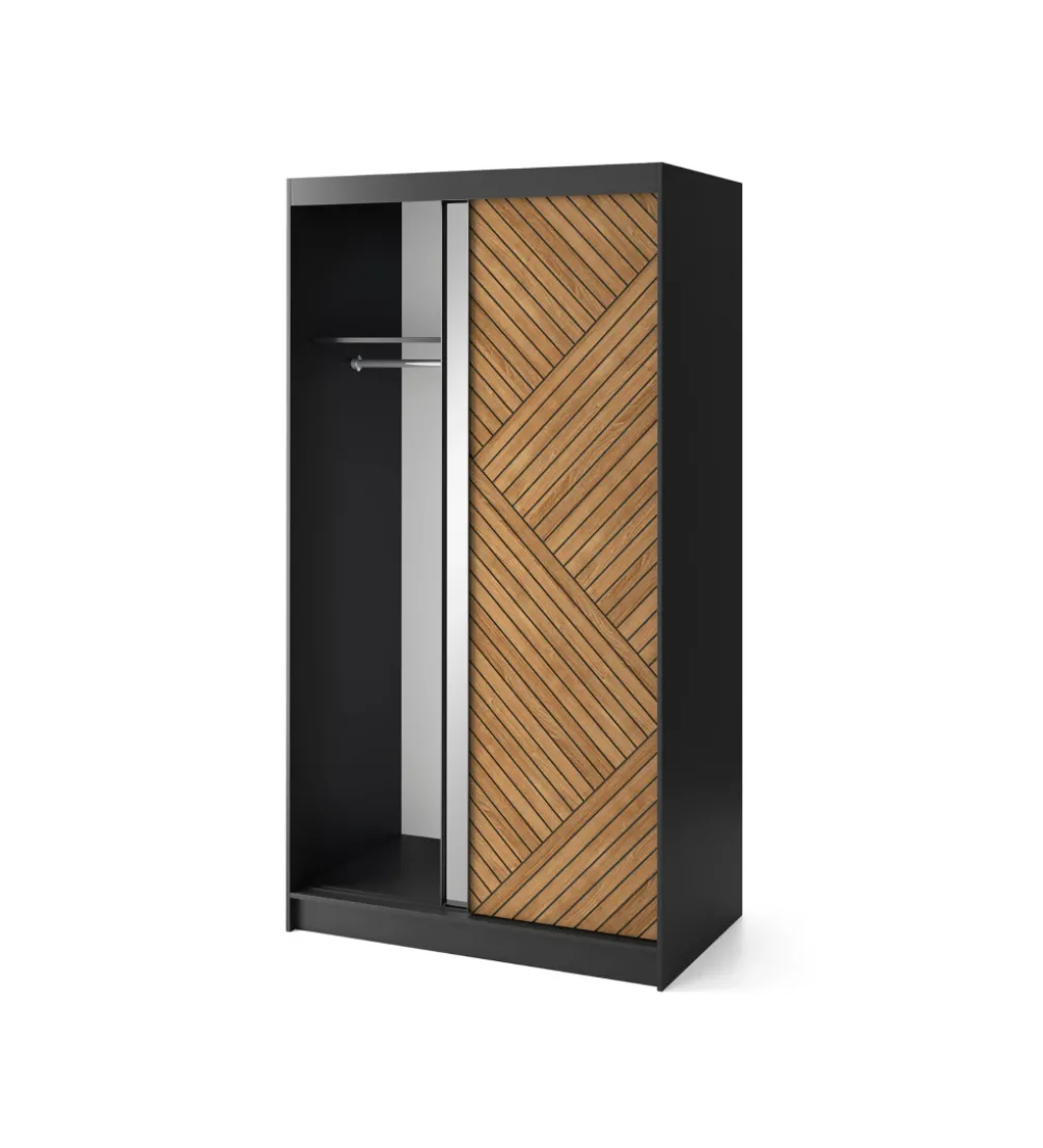 Szafa przesuwna Marrphy II 120 cm z lustrem czarny/dąb caramel